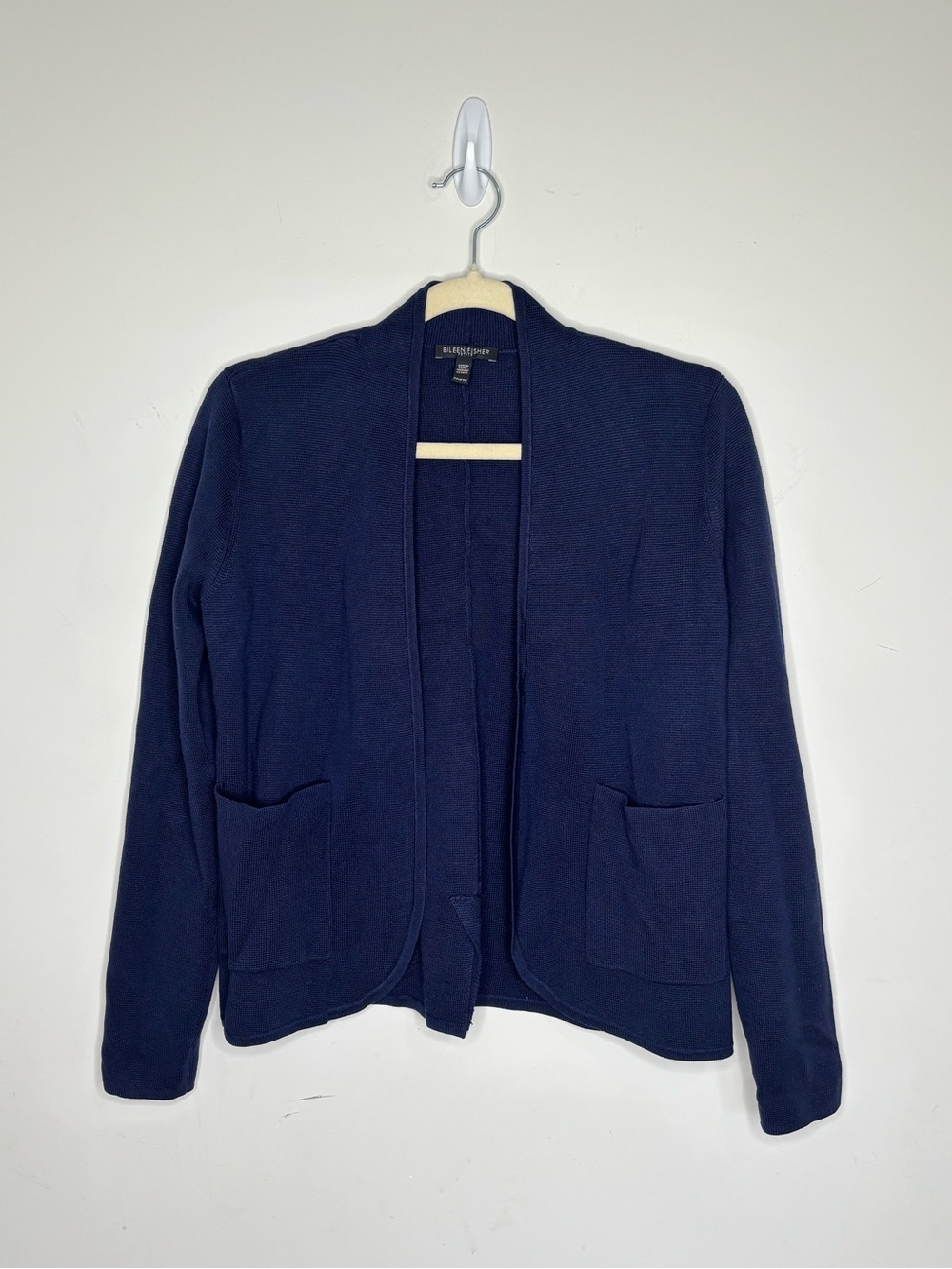 M4 Eileen Fisher Navy Open-Front Pocket Cardigan Silk Women PP / 2P